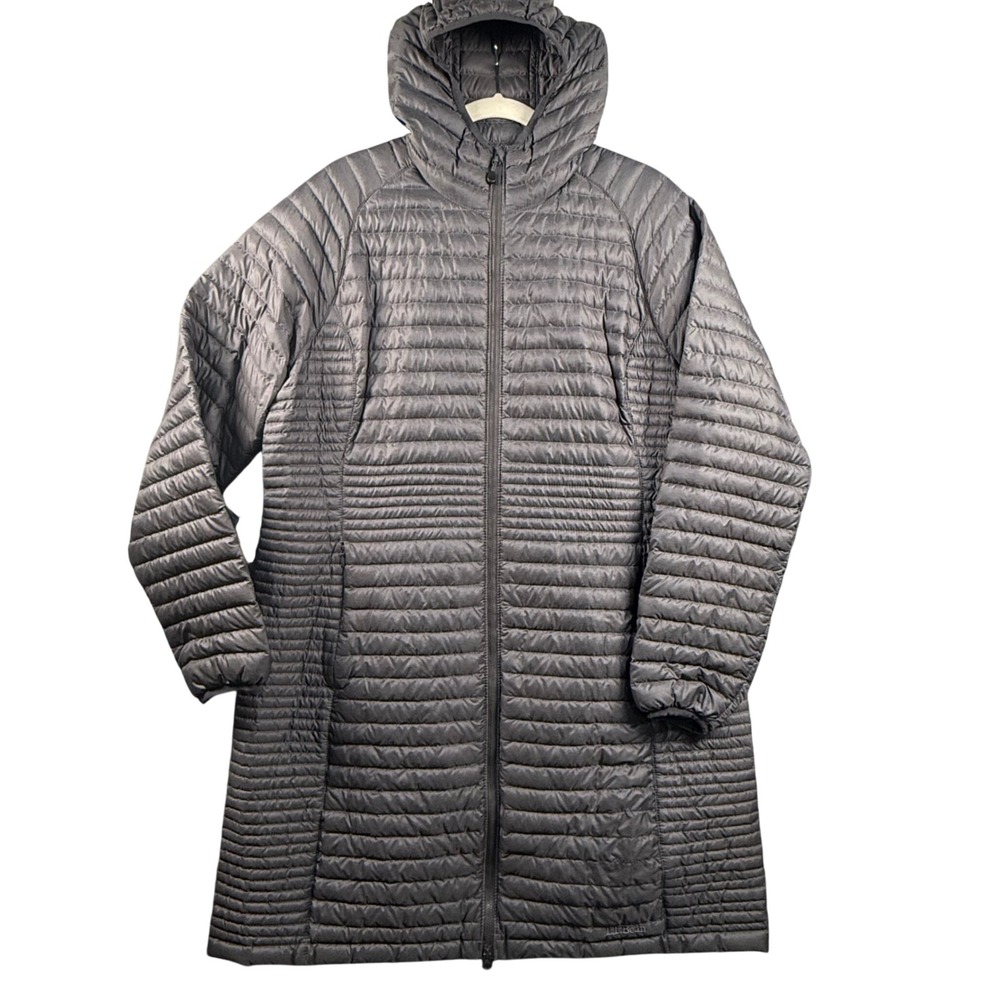 LL Bean Ultralight 850 Down Hooded Coat Gray Womens XL Pertex DownTek 299824